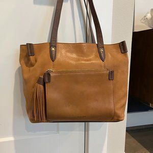 Perlina Genuine Leather Tote Purse Handbag Tan & Brown
